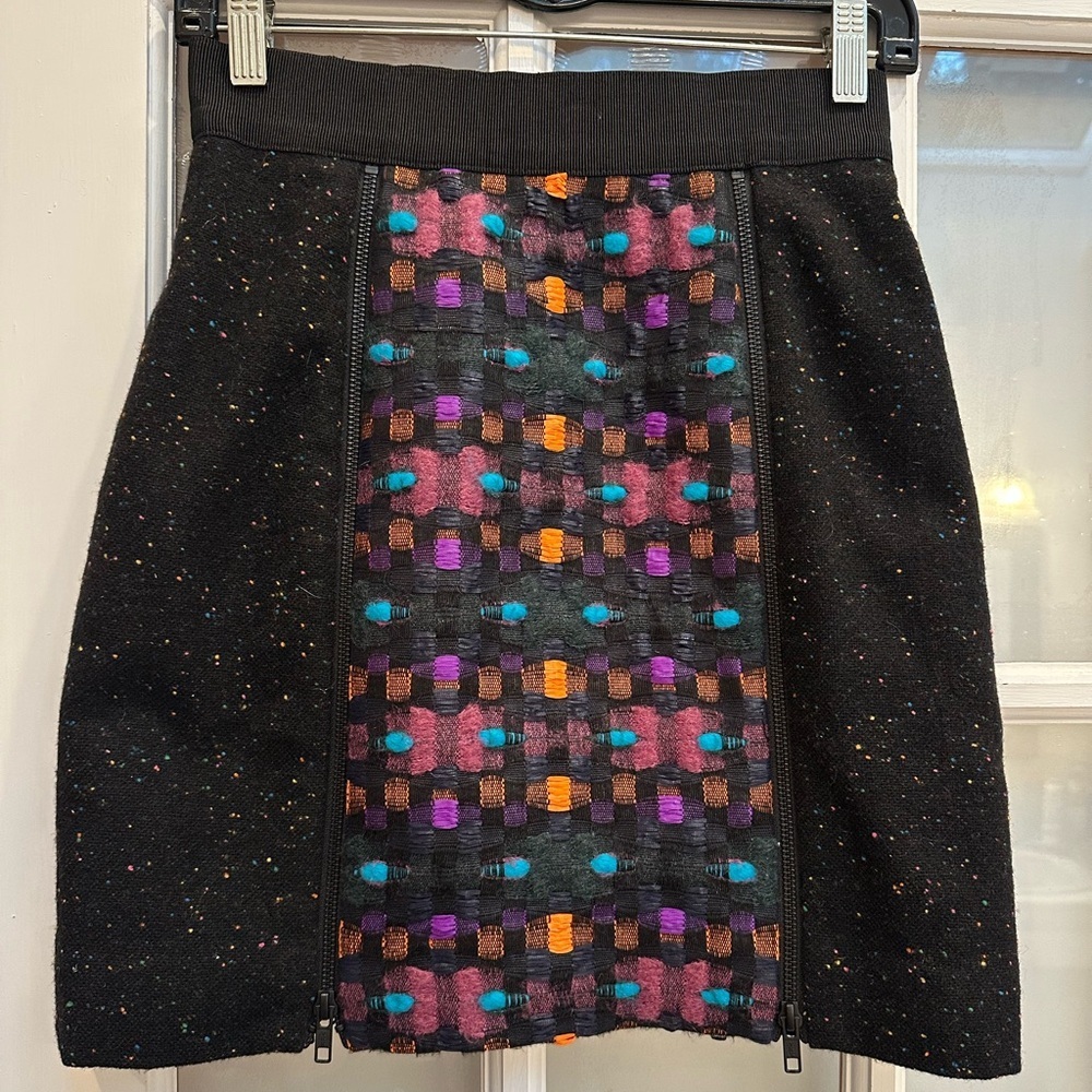 Milly Black Exposed Zippers Mini Skirt Southwestern Chic Contemporary Size 0 XS